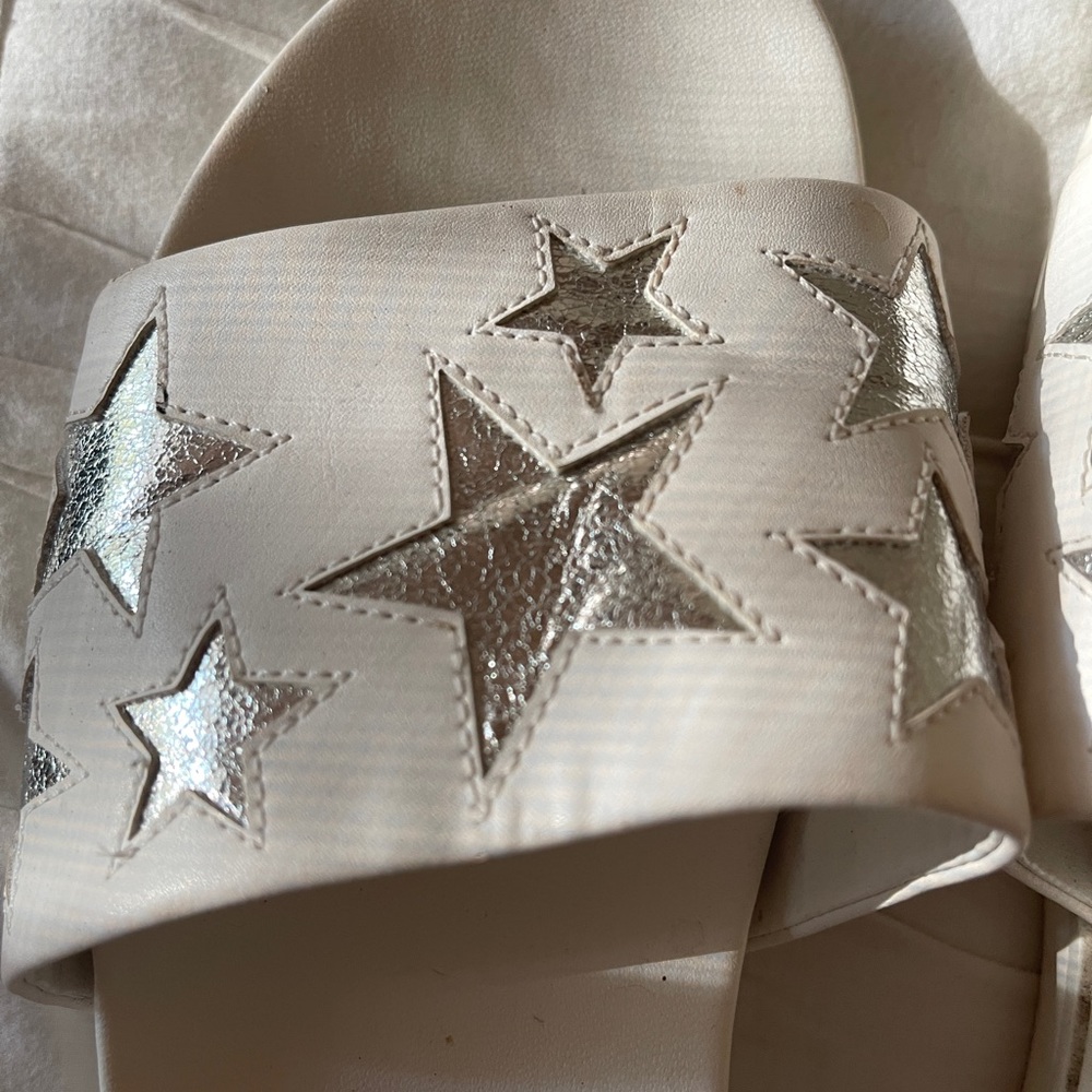 Aldo White Slides with Silver Stars. Size 9.